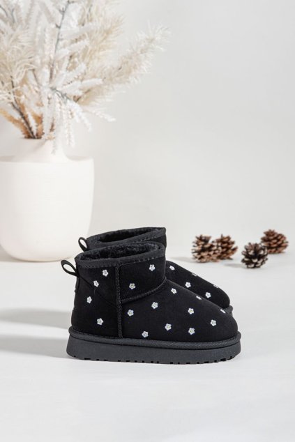 Detské snehule s kvetmi čierne gracina / 20401-1E/2E/3E BLACK (Veľkosť 21)