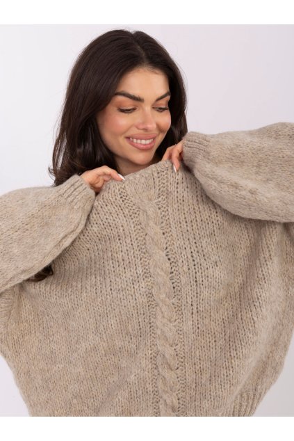 Dámsky sveter farba Béžová kód MI-SW-1610.18 (Farba Béžová, Veľkosť ONE SIZE)