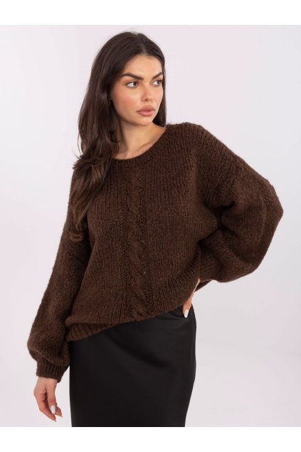 Dámsky sveter farba Tmavo-hnedá kód MI-SW-1610.18 (Farba Tmavo-hnedá, Veľkosť ONE SIZE)