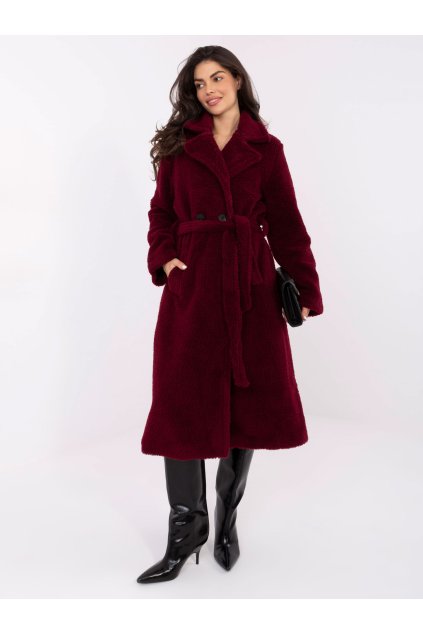 Dámsky kabát farba bordová kód IT-PL-97150.26 : na temu obdobie Jeseň / zima (Farba Bordová, Veľkosť ONE SIZE)