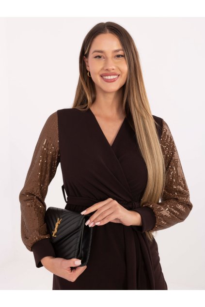 Dámske tmavo-hnede šaty elegantné kód produktu MI-SK-67634.99 (Farba Tmavo-hnedá, Veľkosť ONE SIZE)