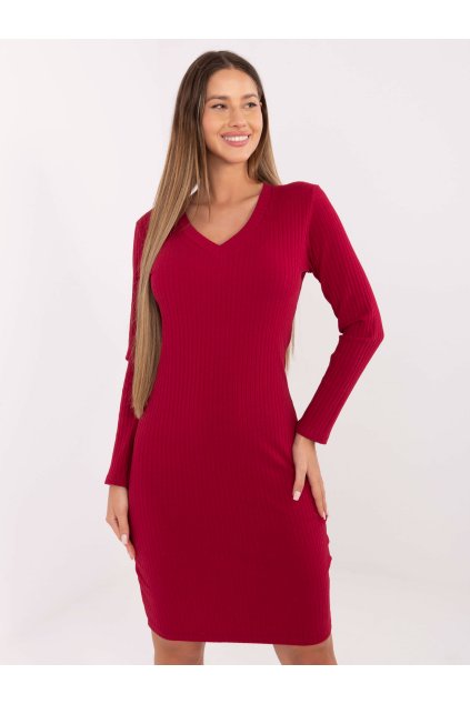 Dámske bordove šaty basic kód produktu RV-SK-A1050.08 (Farba Bordová, Veľkosť S/M)