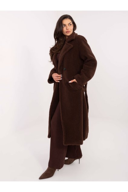 Dámsky kabát farba tmavo-hnedá kód IT-PL-97150.26 : na temu obdobie Jeseň / zima (Farba Tmavo-hnedá, Veľkosť ONE SIZE)