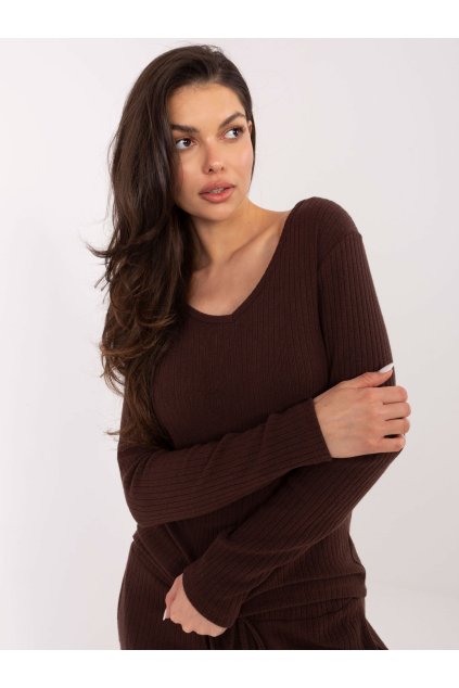 Dámsky sveter farba Tmavo-hnedá kód SM-SW-A1568.79 (Farba Tmavo-hnedá, Veľkosť ONE SIZE)
