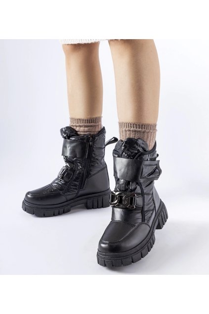 Čierne snehule s ozdobnou sponkou Athos 8375-PA BLACK 38 - GM (Veľkosť 37)