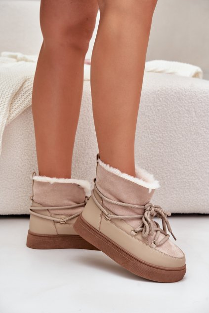Dámské Sněhule Na Platformě Zateplené Kožíškem Béžové Aziara (Veľkosť 38)