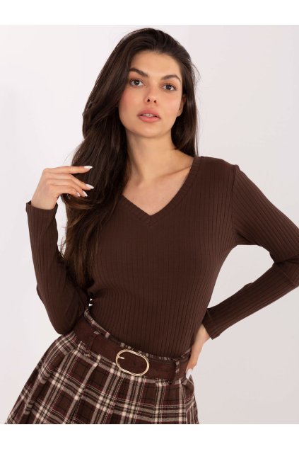 Dámska blúzka basic tmavo-hnedá RV-BZ-A1054.34 (Farba Tmavo-hnedá, Veľkosť S/M)