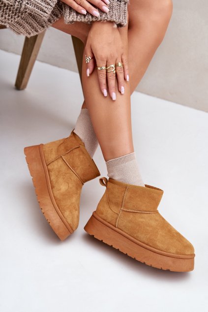 nízke Dámske snehule na platforme s teplou podšívkou camel saldren / 24BT26-7368 CAMEL (Veľkosť 37)