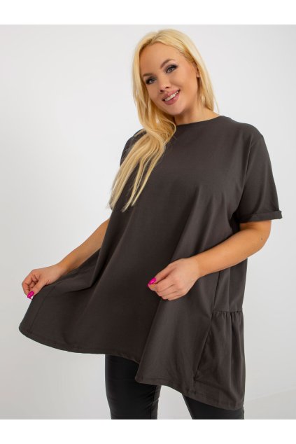 Dámska blúzka plus size tmavá-khaki RV-BZ-7923-1.34P (Farba Tmavá-khaki, Veľkosť ONE SIZE)