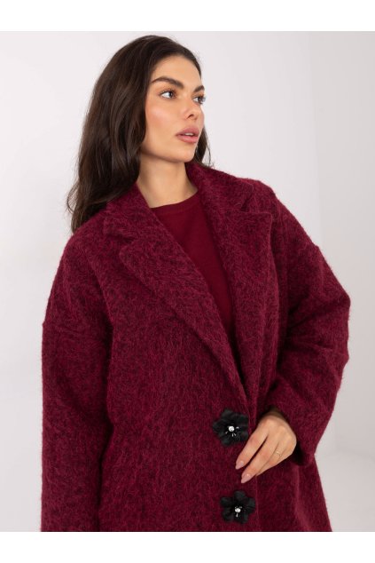Dámsky kabát farba bordová kód IT-PL-96965.19 : na temu obdobie Jeseň / zima (Farba Bordová, Veľkosť ONE SIZE)