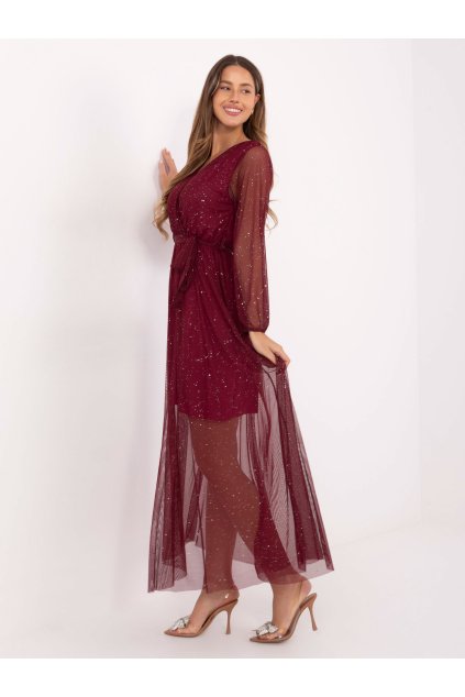 Dámske bordove šaty večerné kód produktu IT-SK-21808.01 (Farba Bordová, Veľkosť ONE SIZE)