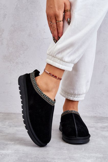 Dámske semišové papuče s kožušinou čierne buffie / W5826 BLACK (Veľkosť 37)