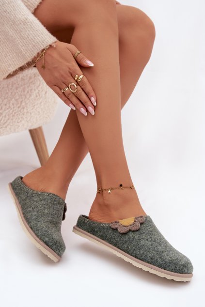 Dámske papuče s kvetinou inblu cs000043 zelené / CS000043 ZIELONY (Veľkosť 37)
