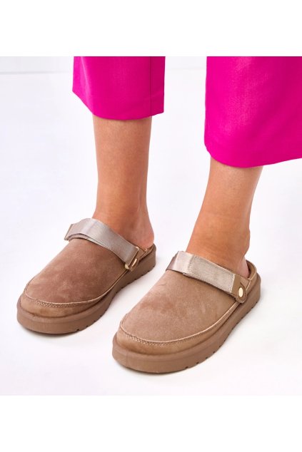 Dámske šľapky hnedé kód C2046 - GM C2046-4 KHAKI 38 - GM (Veľkosť 38)