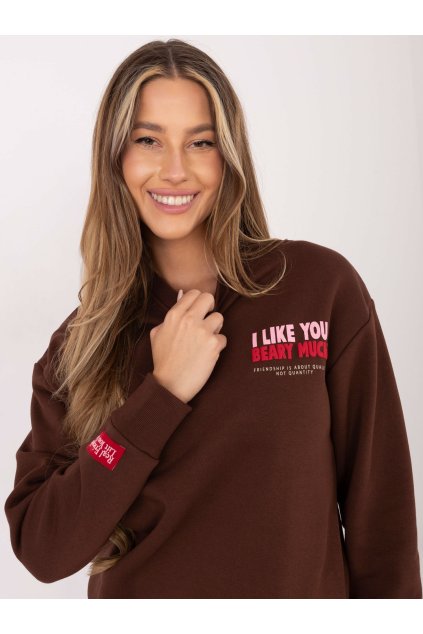 Dámska tmavo-hnedá športová mikina s podtlačou D10608BC02568J (Farba Tmavo-hnedá, Veľkosť L)