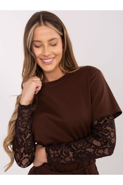 Dámska blúzka s čipkou hnedá MI-BZ-4227.61 (Farba Hnedá, Veľkosť ONE SIZE)