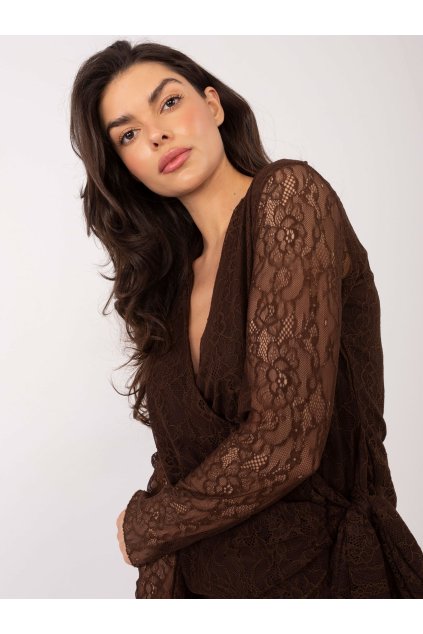 Dámska blúzka formálny štýl hnedá MI-BZ-92405.67 (Farba Hnedá, Veľkosť ONE SIZE)