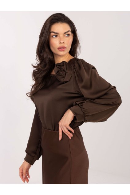 Dámska blúzka formálny štýl tmavo-hnedá MI-BZ-M778.60 (Farba Tmavo-hnedá, Veľkosť ONE SIZE)