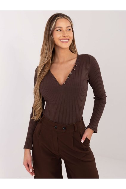 Dámska blúzka s dlhým rukávom tmavo-hnedá RV-BZ-A1045.99 (Farba Tmavo-hnedá, Veľkosť S/M)