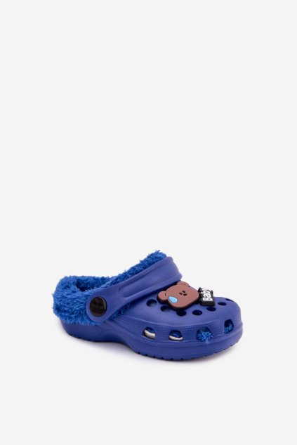 Penové Detské papuče zateplené s kožušinou s prackami tmavo modré cerelle / PP7589 ROYAL BLUE (Veľkosť 24)