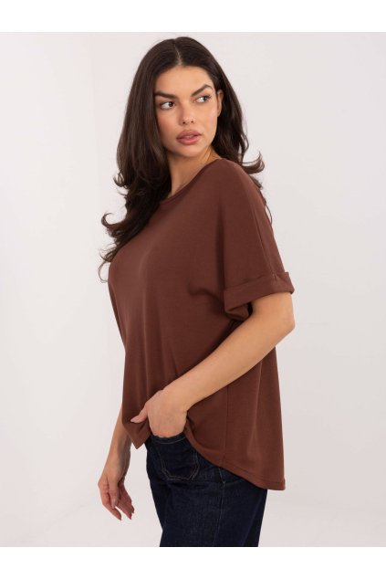 Dámska blúzka basic hnedá MJ-BZ-H1301.28 (Farba Hnedá, Veľkosť ONE SIZE)