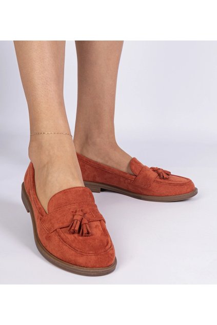 Oranžové dámske mokasíny z ekosemišu s strapcami Marimel GQ8-014 ORANGE 38 - GM (Veľkosť 39)