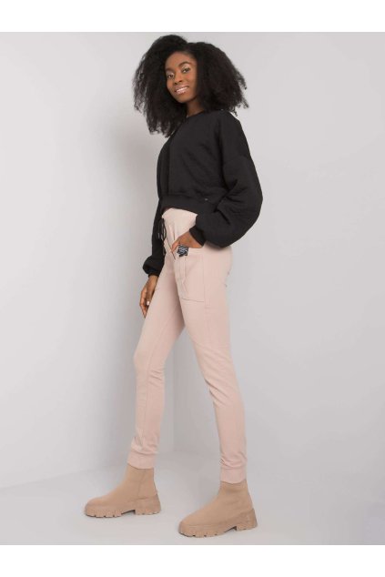 Moderné dámske športové tepláky kód RV-DR-7075.24 (Farba Béžová, Veľkosť S)