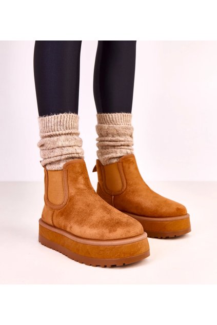 Hnedé nízke snehule s elastickou vsadkou Nancey B2107 CAMEL 38 - GM (Veľkosť 38)