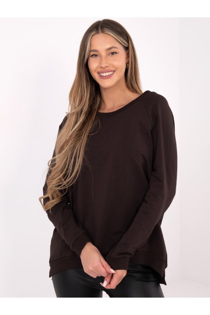 Dámska tmavo-hnedá športová mikina bez kapucne RV-BL-5850.11X (Farba Tmavo-hnedá, Veľkosť S/M)