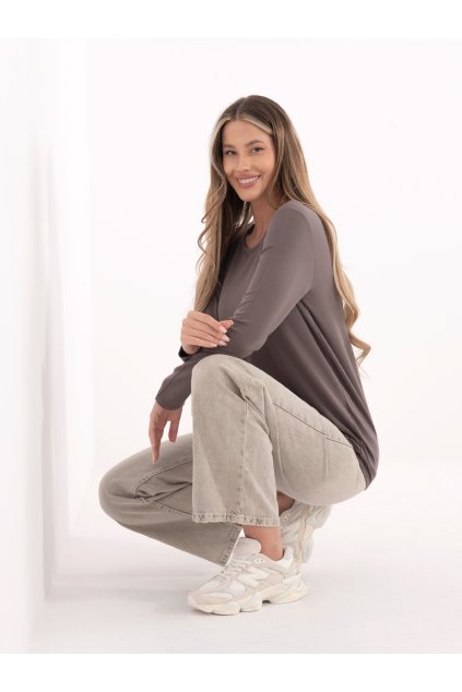 Dámska blúzka s dlhým rukávom sivo-béžová RV-BZ-A-160.19P (Farba Sivo-béžová, Veľkosť ONE SIZE)