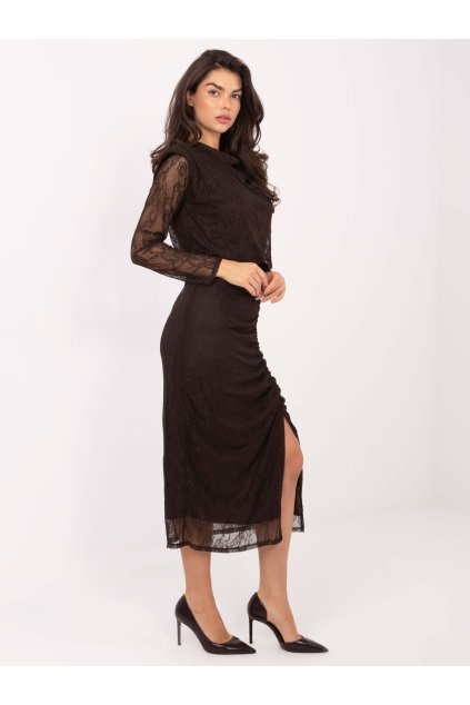 Dámske tmavo-hnede šaty elegantné kód produktu IT-SK-9937.16 (Farba Tmavo-hnedá, Veľkosť ONE SIZE)