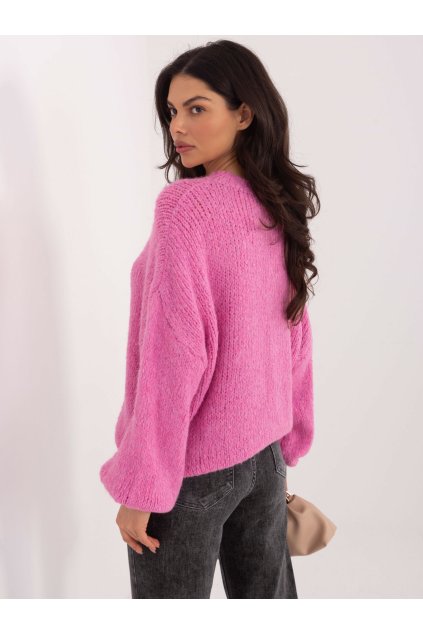 Dámsky sveter farba Tmavo-ružová kód MI-SW-1909.68 (Farba Tmavo-ružová, Veľkosť ONE SIZE)