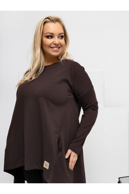 Dámske tmavo-hnede šaty - tunika pre plnoštíhle moletky kód produktu RV-TU-5042.09X (Farba Tmavo-hnedá, Veľkosť one size XL/2XL)