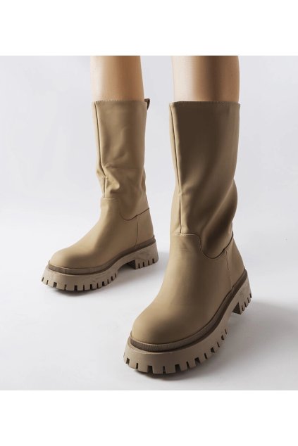 Dámske topánky čižmy hnedé kód U9B-X96030-3 - GM U9B-X96030-3 KHAKI 38 - GM (Veľkosť 40)