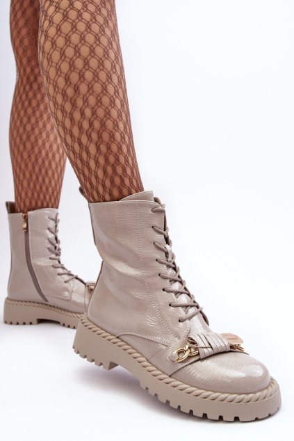 Dámské lakované Workery boty s ozdobou D&A MR870-67 světle šedá (Veľkosť 36)