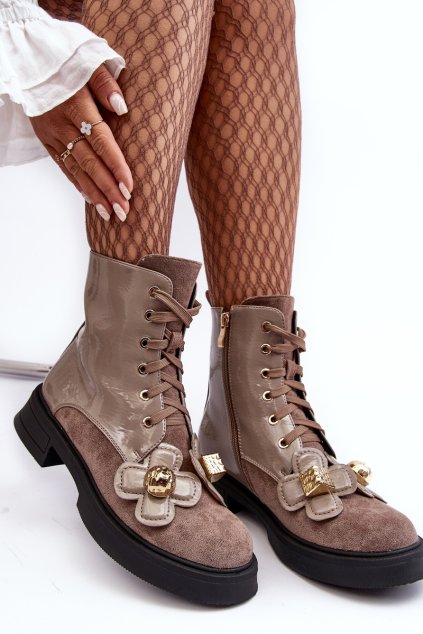 Dámské módní boty se zipem a ozdobami D&A MR870-76 Šedohnědá (Veľkosť 36)