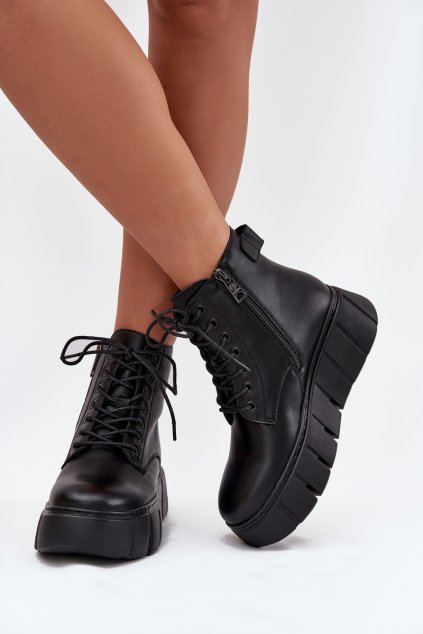 Kožené zateplené dámské kotníkové boty na platformě Vinceza 66803 Černé (Veľkosť 36)