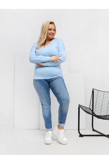 Dámska blúzka plus size svetlo-modrá RV-BZ-A-161.63 (Farba Svetlo-modrá, Veľkosť ONE SIZE)
