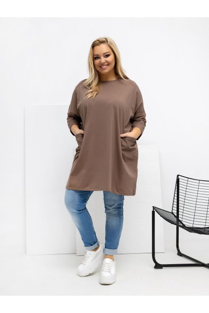Dámska blúzka plus size tmavo-béžová RV-BZ-A1076.00 (Farba Tmavo-béžová, Veľkosť ONE SIZE)