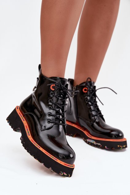 Dámské kotníkové boty z lakované přírodní kůže s izolací Artiker 57C0061 Černé (Veľkosť 36)