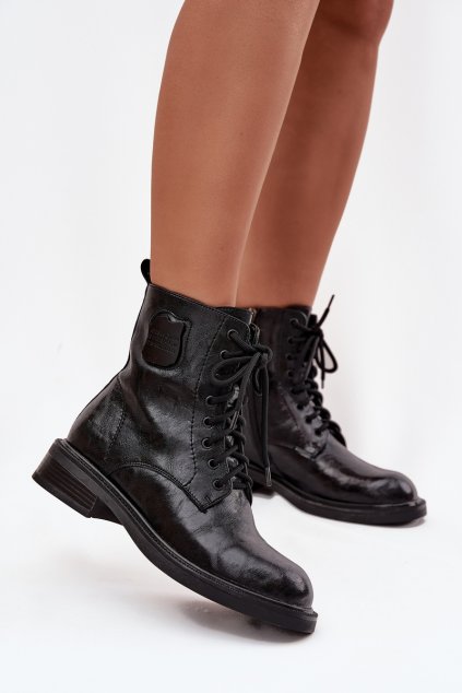 Kožené dámské workery s ozdobným detailem Maciejka K7180-01 Černé (Veľkosť 36)