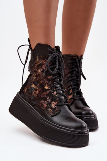 Kožené semišové boty na platformě zateplené černé 06565-01 (Veľkosť 40)