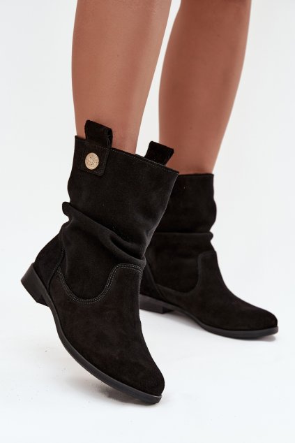 Kožené semišové dámské boty s žebrováním zateplené Zazoo 4210 Černé (Veľkosť 35)