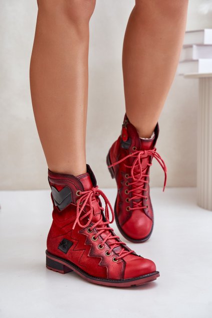 Kožené Zateplené Boty Dámské Na Plochém Podpatku Maciejka 06106-08 Červené (Veľkosť 39)