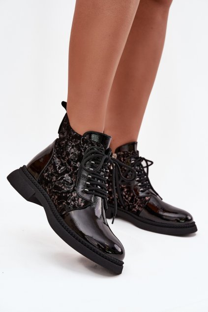 Lakované dámské kotníkové boty s podšívkou D&A CR52-613 Černé (Veľkosť 36)