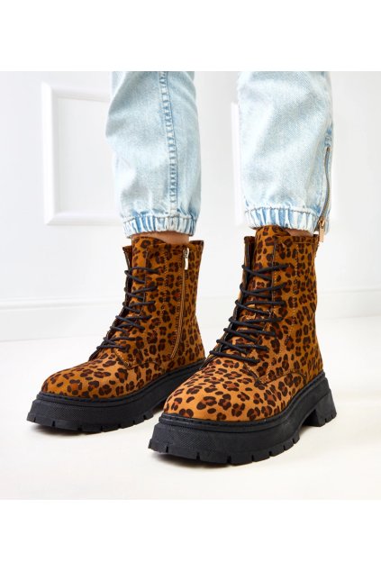 Dámske členkové topánky hnedé kód SL-A30 - GM SL-A30 LEOPARD PRINT 38 - GM (Veľkosť 38)
