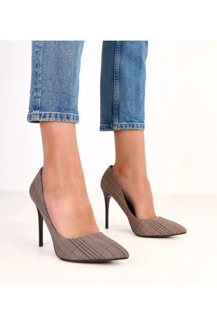 Dámske topánky lodičky sivé kód AH-3 - GM AH-3 PLAID 38 - GM (Veľkosť 38)