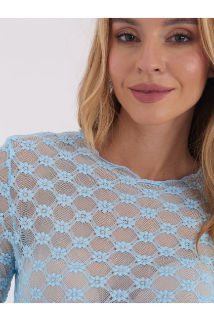 Dámska blúzka s čipkou svetlo-modrá PM-BZ-SF127.75 (Farba Svetlo-modrá, Veľkosť ONE SIZE)