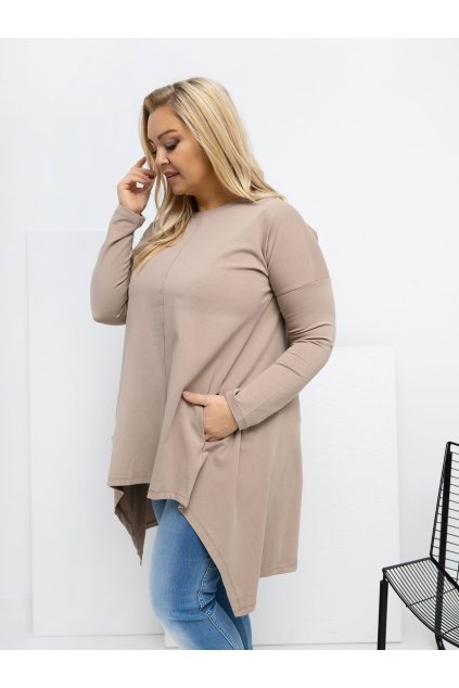 Dámska blúzka plus size tmavo-béžová RV-BZ-7054-1.06 (Farba Tmavo-béžová, Veľkosť ONE SIZE)