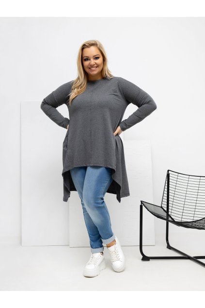Dámska blúzka plus size tmavo-sivá RV-BZ-7054-1.06 (Farba Tmavo-sivá, Veľkosť ONE SIZE)